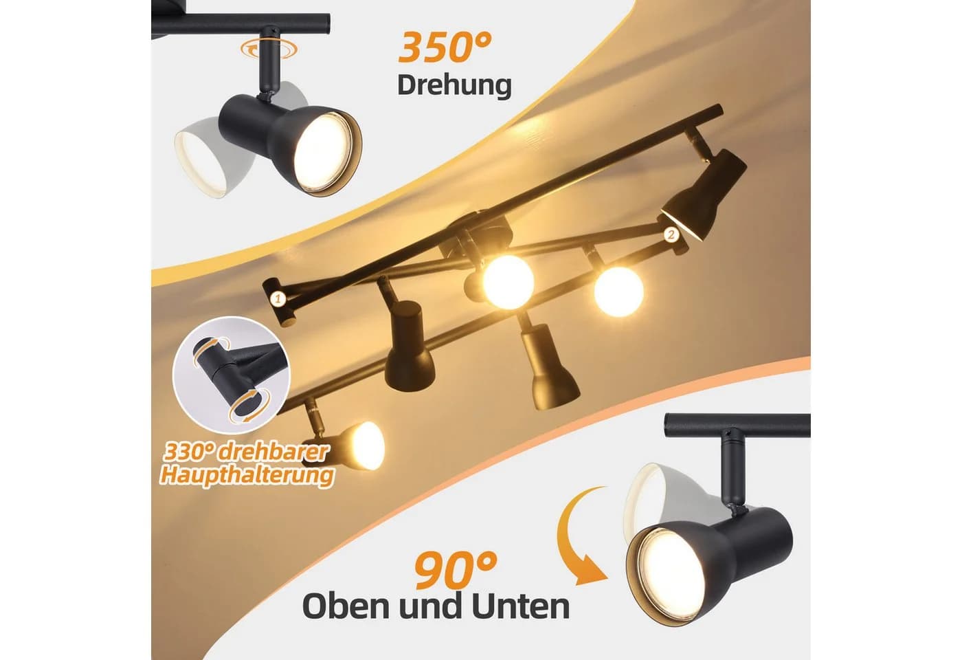 ZMH Deckenstrahler 6-flammig Schwarz/Weiß GU10 Schwenkbar - Bild 4