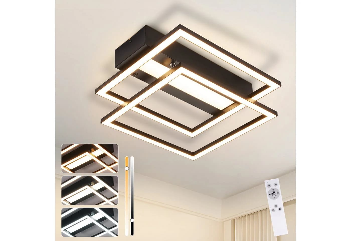 ZMH LED Deckenleuchte Doppelrahmen Schwarz CCT dimmbar mit Fernbedienung - Bild 2