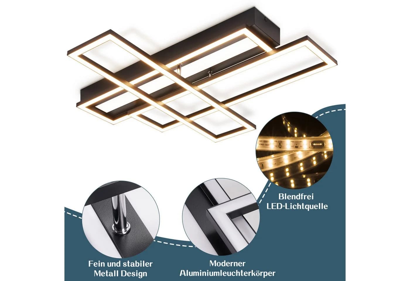 ZMH LED Deckenleuchte Schwarz Dimmbar Modern Design Fernbedienung