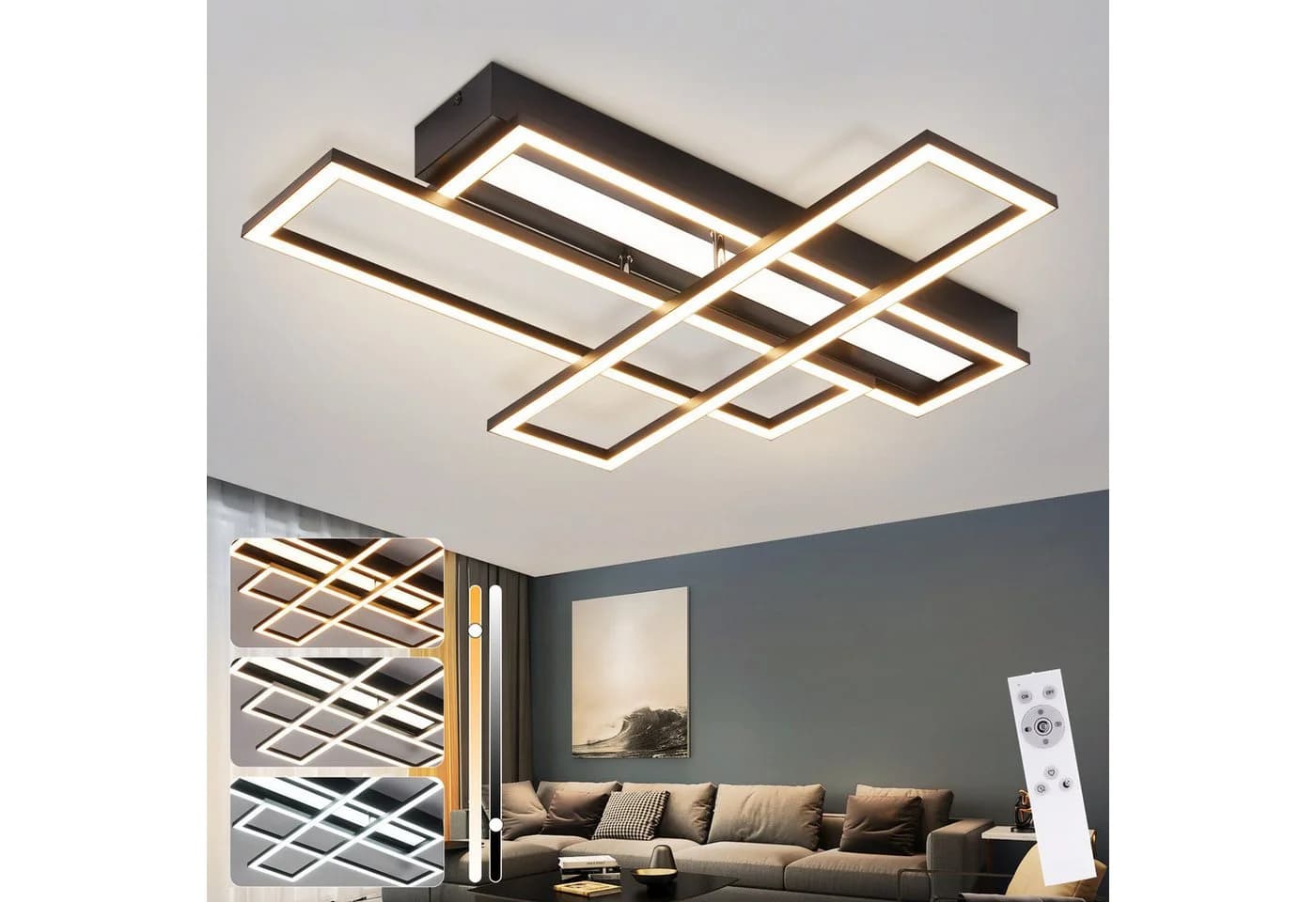 ZMH LED Deckenleuchte Schwarz Dimmbar Modern Design Fernbedienung - Bild 2