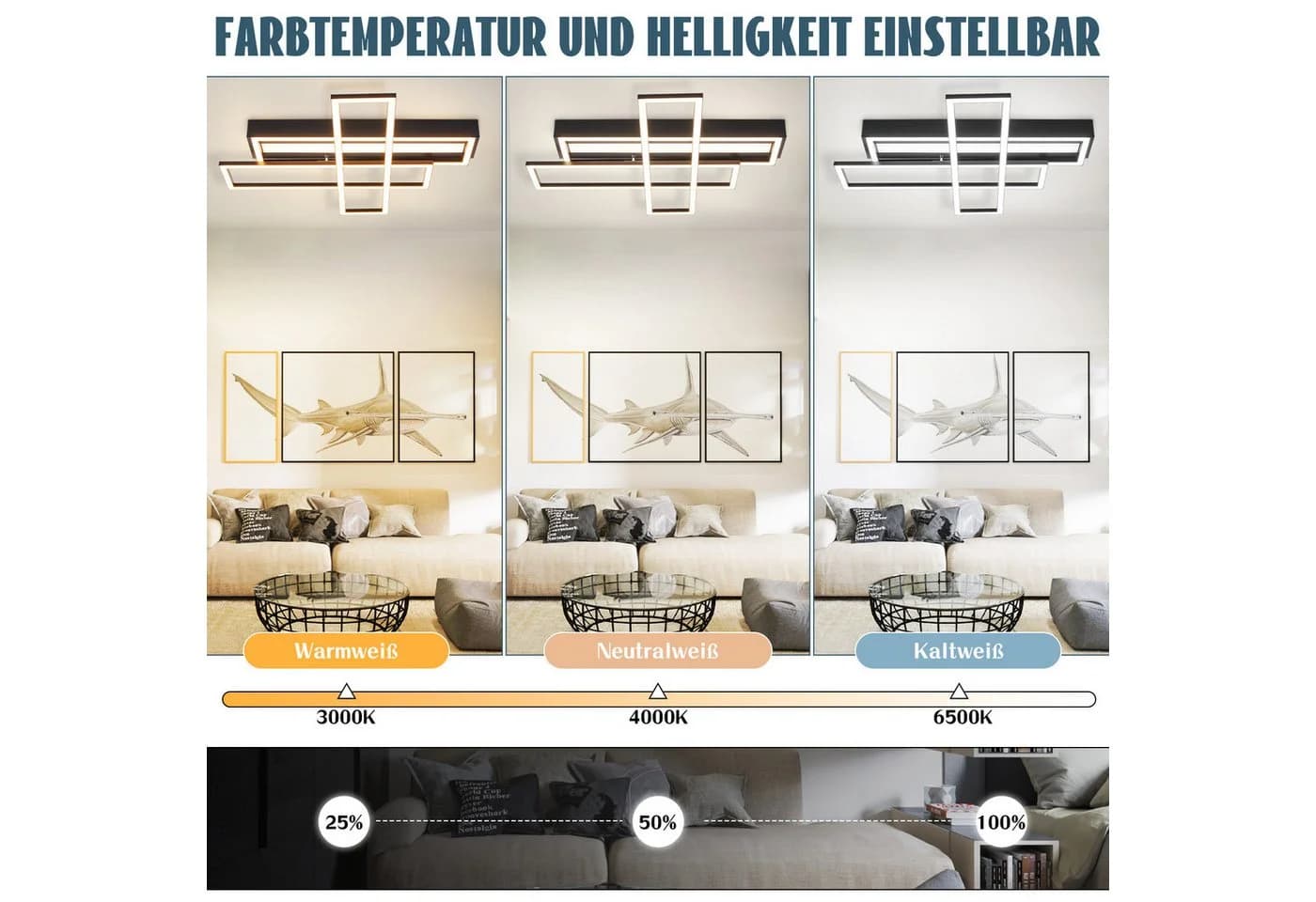 ZMH LED Deckenleuchte Schwarz Dimmbar Modern Design Fernbedienung - Bild 3