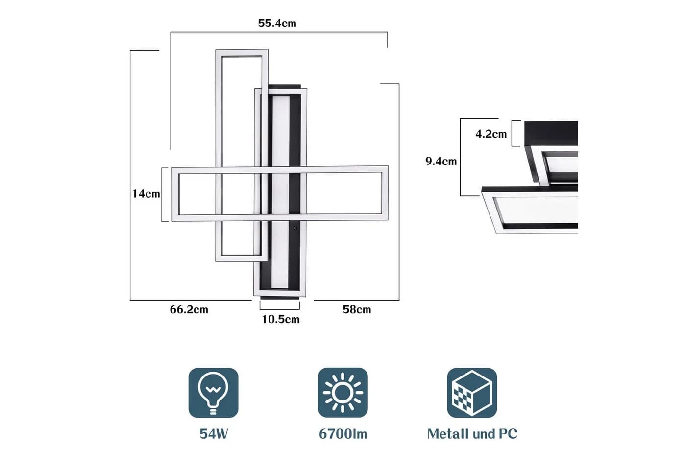 ZMH LED Deckenleuchte Schwarz Dimmbar Modern Design Fernbedienung - Bild 4