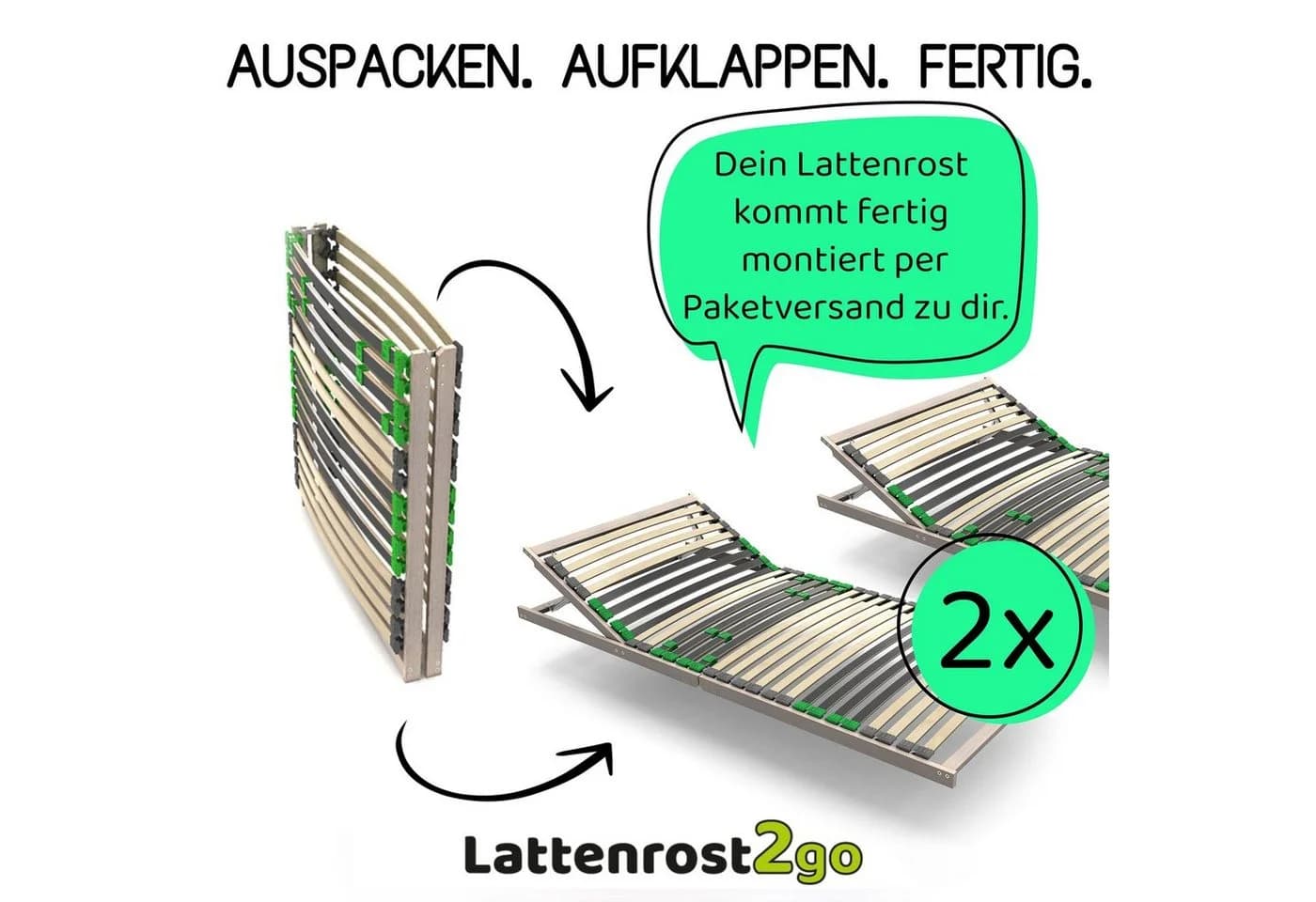 Lattenrost2go Lattenrost 90x200 cm 2er Set verstellbares Kopfteil
