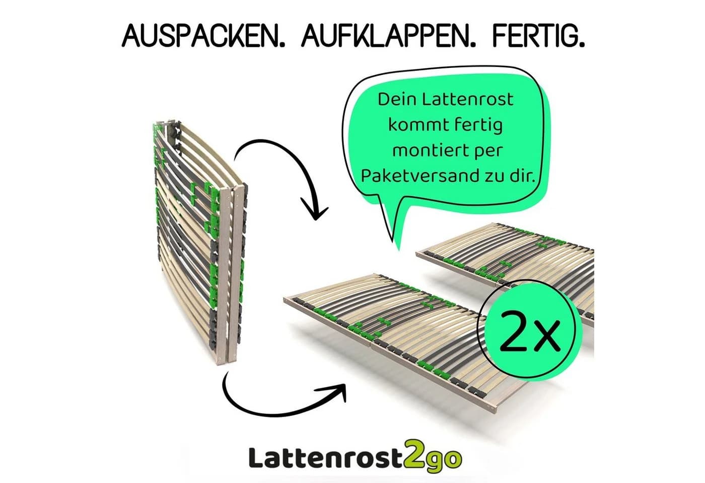 Lattenrost2go Lattenrost 80x200 cm verstellbar FERTIG MONTIERT