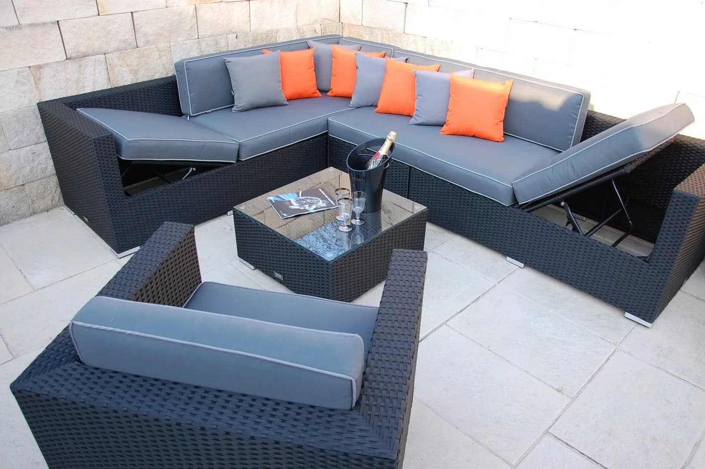 Ragnarök Möbel-Design Gartenlounge-Set Narvik Ecklounge Polyrattan Alu
