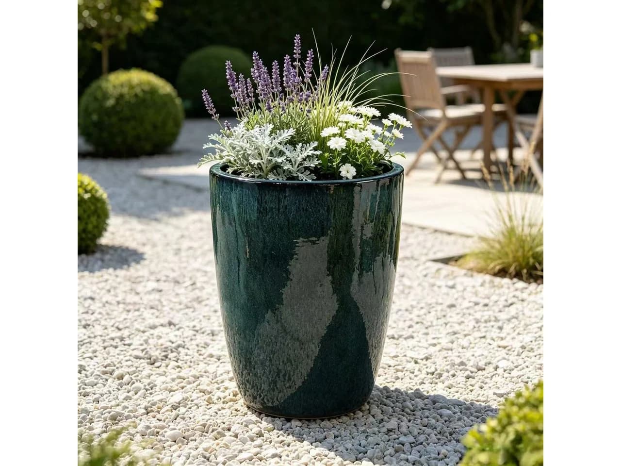 Rolipo Blumentopf Keramik frostsicher moosgrün mit Ablaufloch - Bild 2