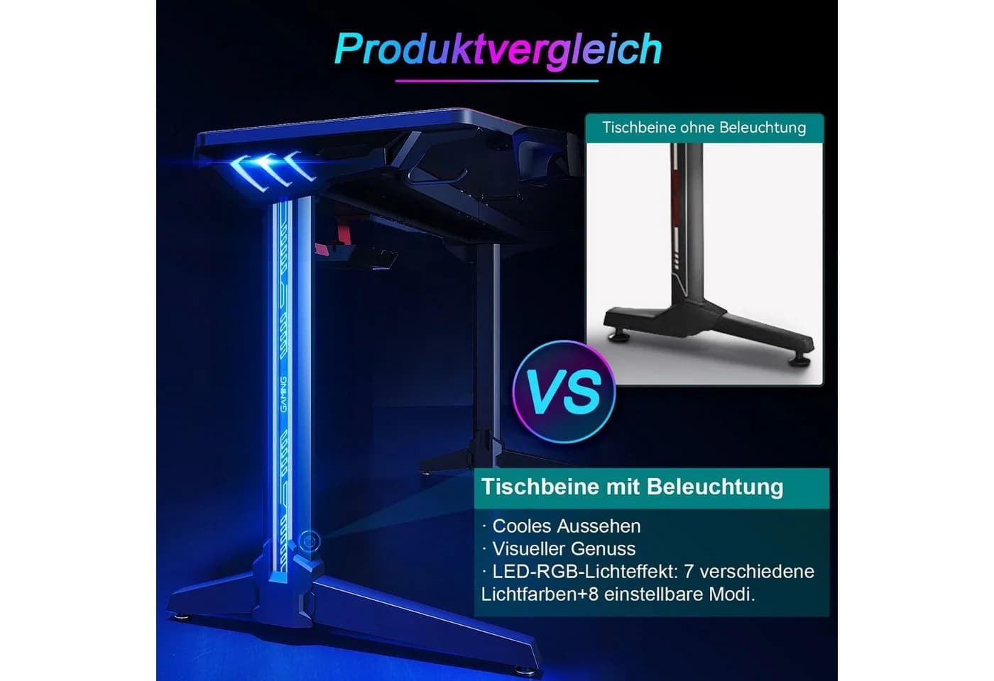 SONNI Gamingtisch 140 cm mit RGB-LED-Beleuchtung - Bild 4