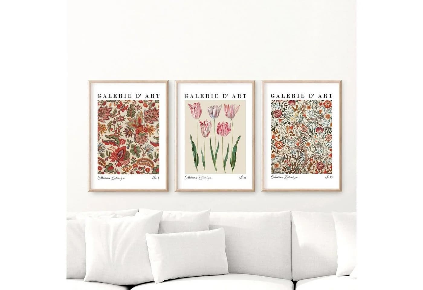 VINTAGE FLOWERS BOTANIQUE 3er Set Wandbilder ohne Rahmen