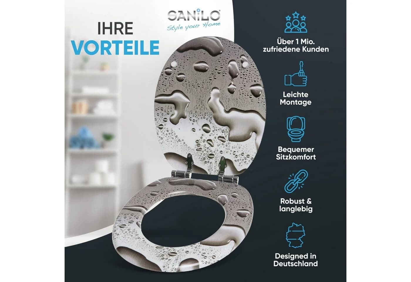 Sanilo WC-Sitz Dewdrop mit Absenkautomatik, hochwertig & modern, universell, leichte Montage