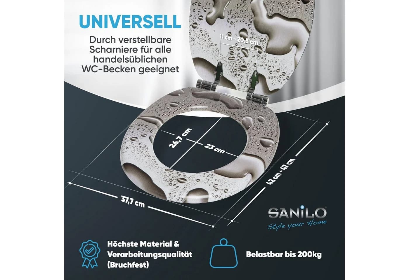 Sanilo WC-Sitz Dewdrop mit Absenkautomatik, hochwertig & modern, universell, leichte Montage - Bild 4