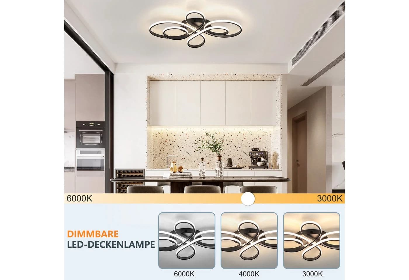 ZMH LED Deckenleuchte Modern Schwarz Schmetterlingforming
