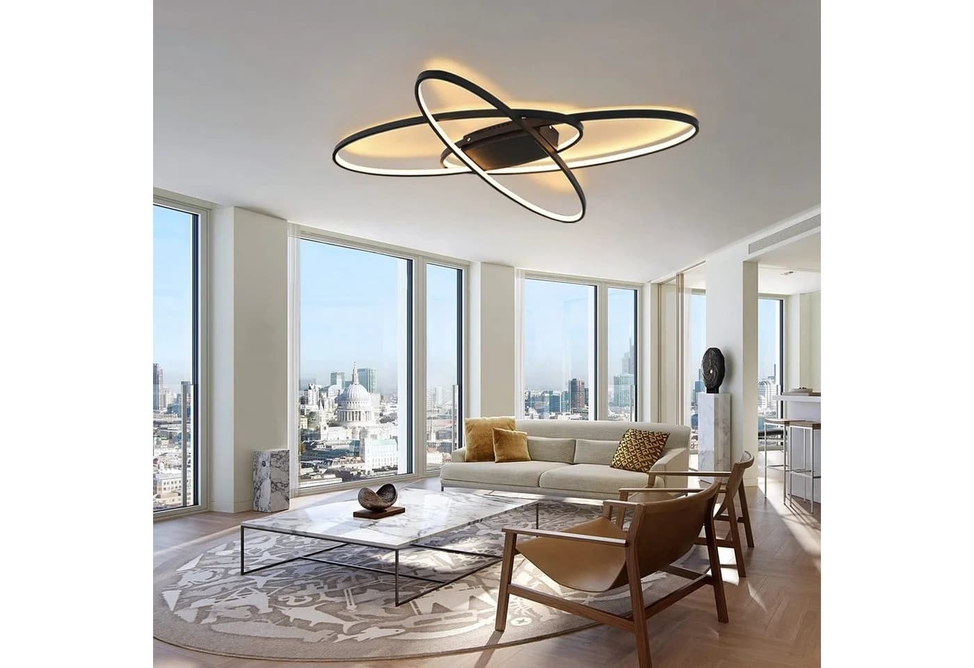 ZMH LED Deckenleuchte Wohnzimmer Dimmbar mit Fernbedienung Schwarz
