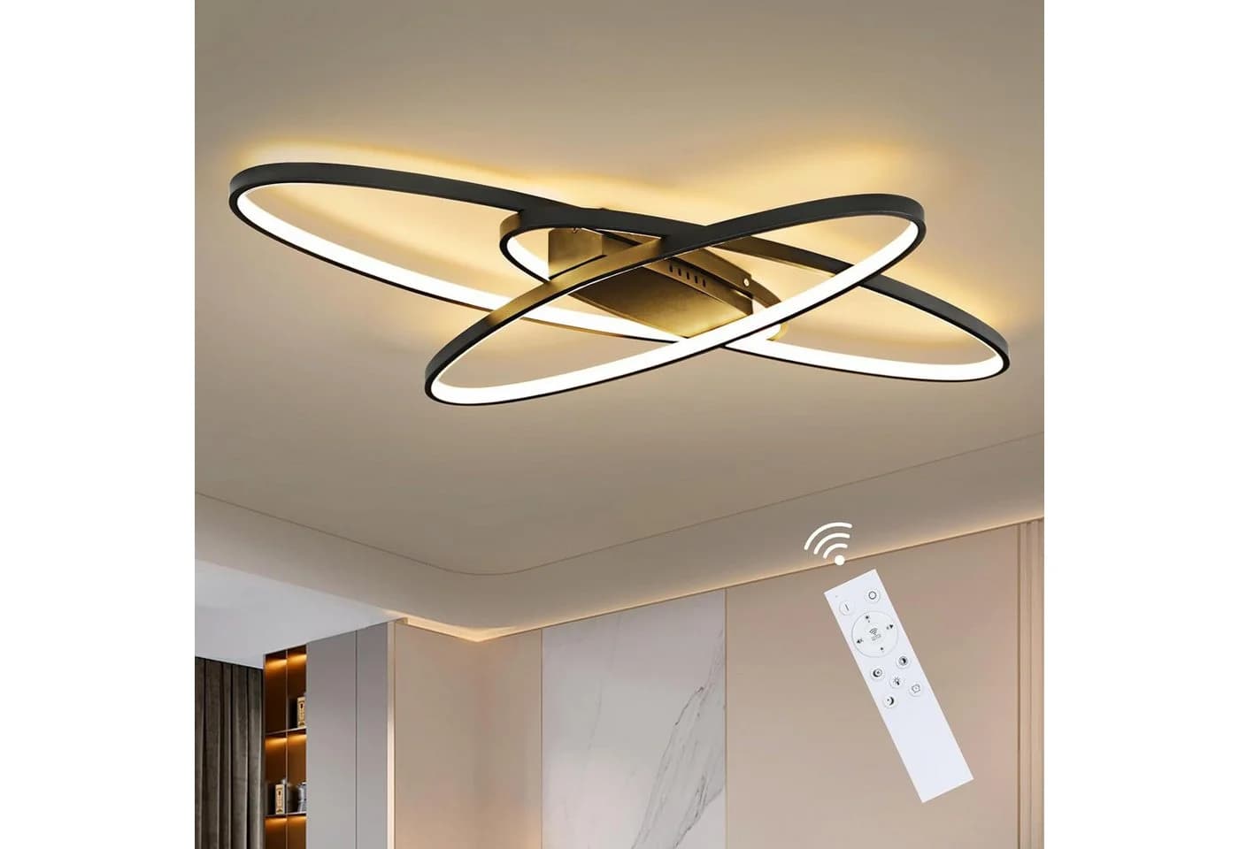 ZMH LED Deckenleuchte Wohnzimmer Dimmbar mit Fernbedienung Schwarz - Bild 2