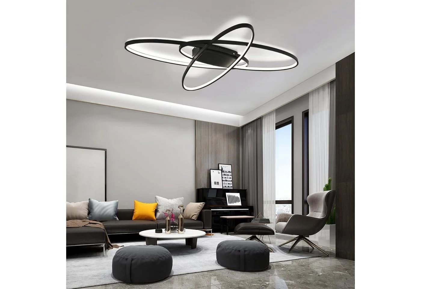 ZMH LED Deckenleuchte Wohnzimmer Dimmbar mit Fernbedienung Schwarz - Bild 3