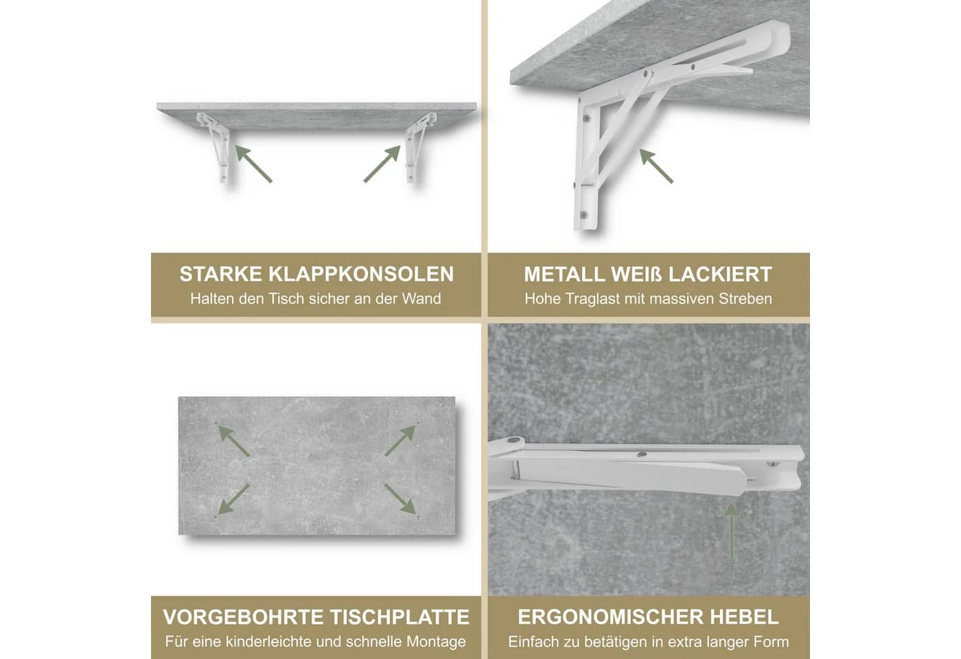 KDR Produktgestaltung Klapptisch 80x40 Wandklapptisch Betonoptik - Bild 4