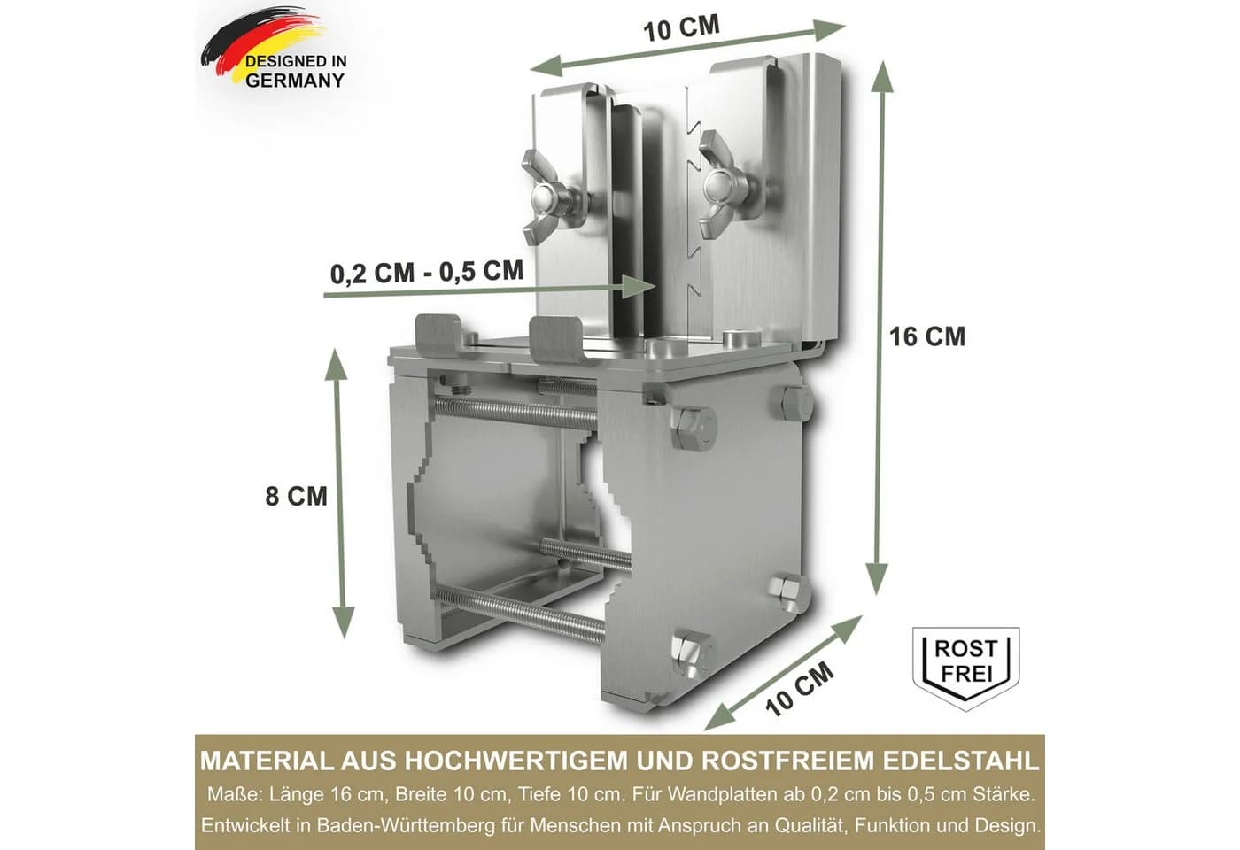KDR Produktgestaltung Balkonfächerhalter Edelstahl Bohrfrei - Bild 3