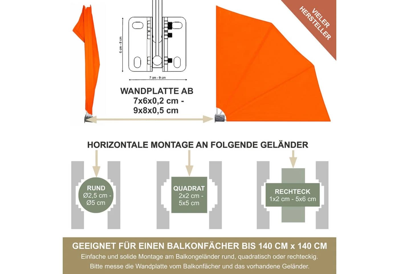 KDR Produktgestaltung Balkonfächerhalter Edelstahl Bohrfrei - Bild 5
