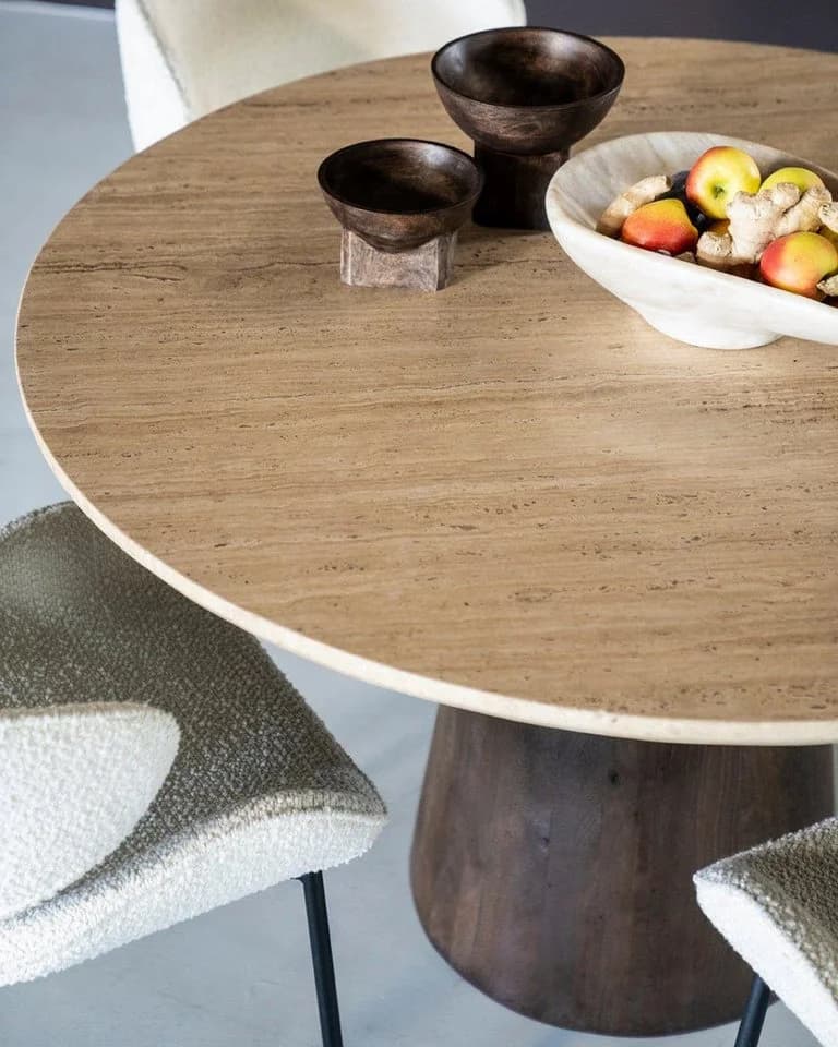 LEVEN Lifestyle Esstisch Travertin rund 130 cm
