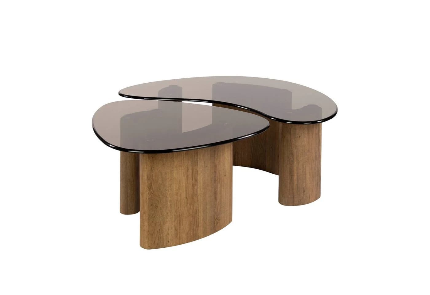 LEVEN Lifestyle Couchtisch-Set LUNA 2-tlg. mit Rauchglasplatte und Eichenoptik