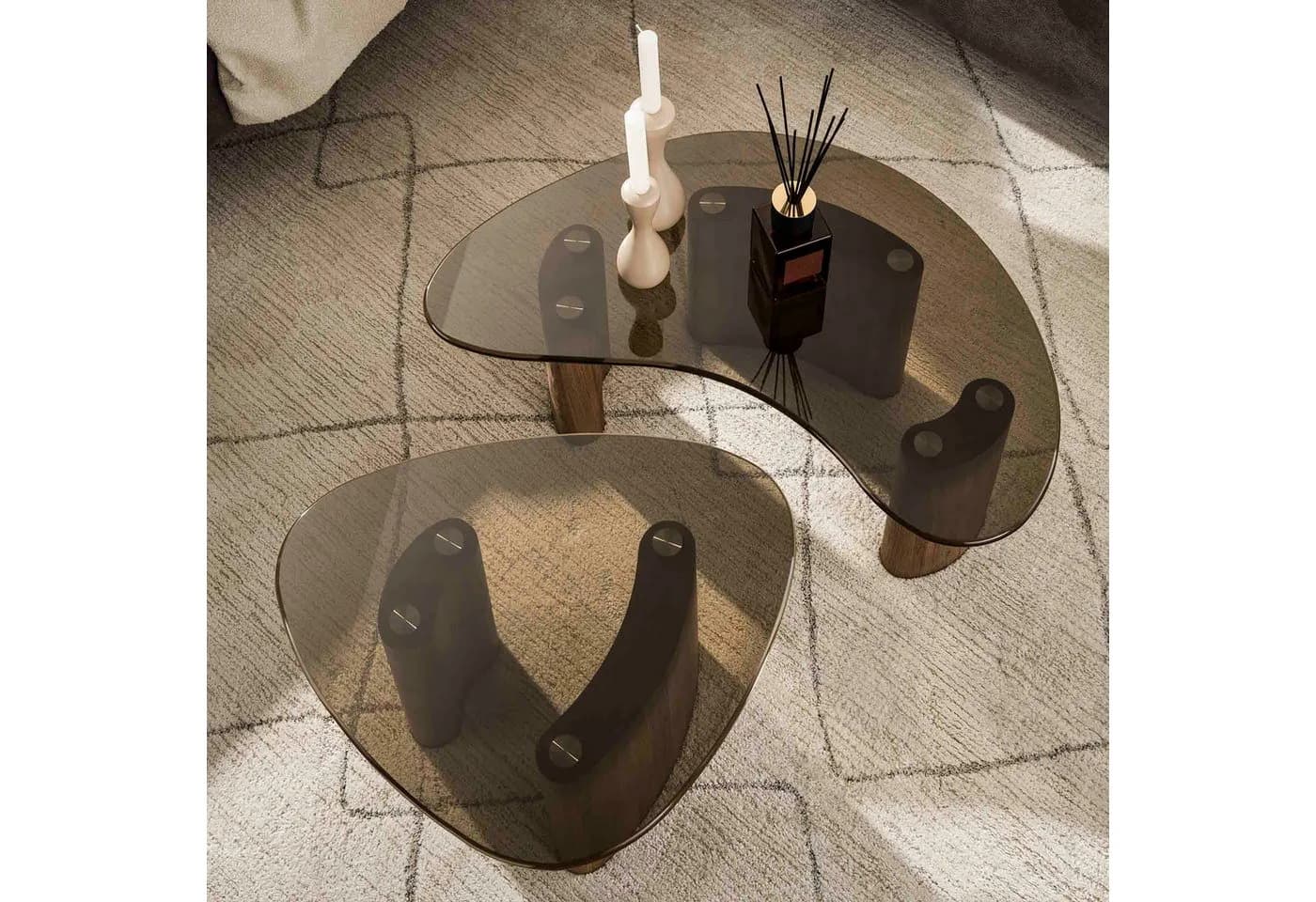 LEVEN Lifestyle Couchtisch-Set LUNA 2-tlg. mit Rauchglasplatte und Eichenoptik - Bild 3