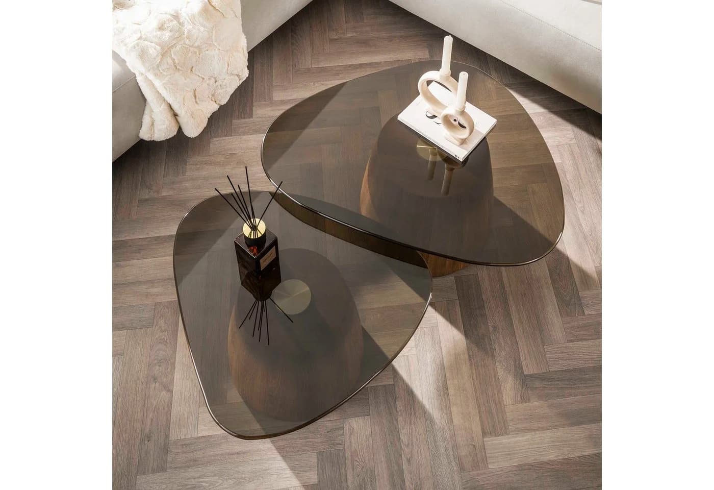LEVEN Lifestyle Couchtisch-Set KANSO 2-tlg. Rauchglas Eichenoptik - Bild 3