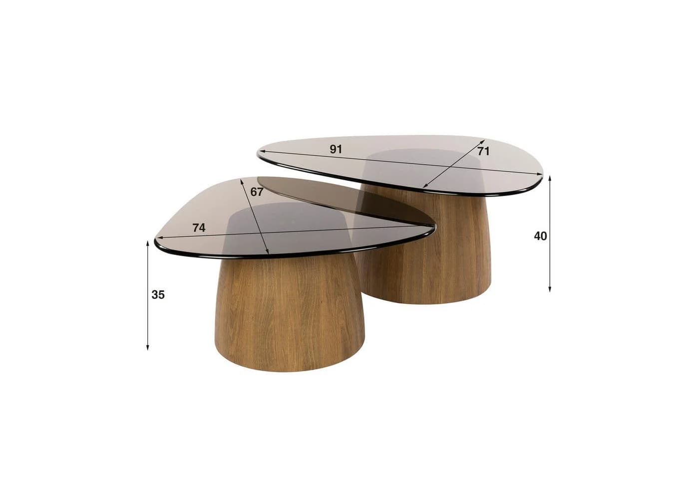 LEVEN Lifestyle Couchtisch-Set KANSO 2-tlg. Rauchglas Eichenoptik - Bild 4