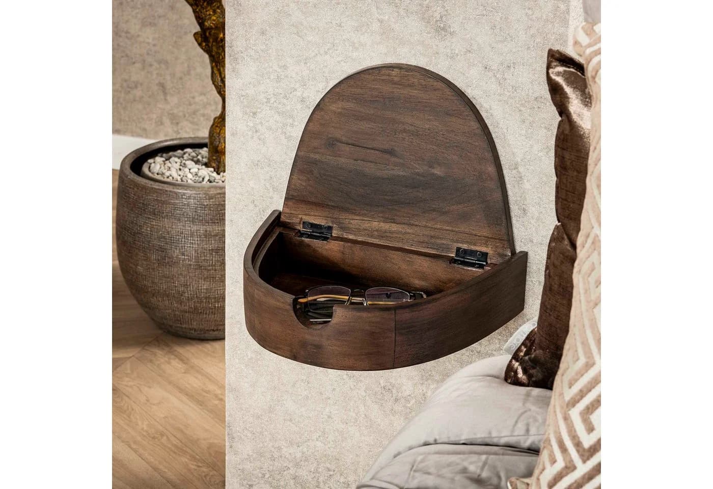 LEVEN Lifestyle Nachttisch 2er Set braun halbrund Wandmontage