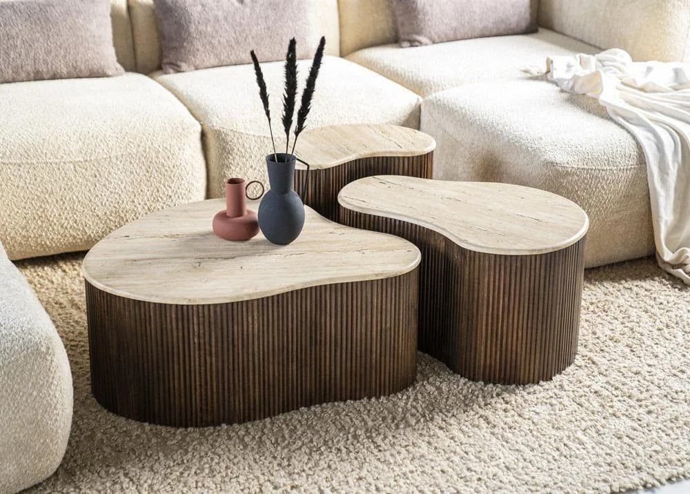 LEVEN Lifestyle Couchtisch LARIE Travertin Holz