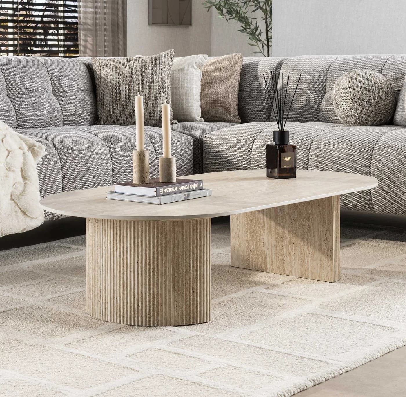 LEVEN Lifestyle Couchtisch FLORENZO Travertin-Optik Keramik - Bild 2