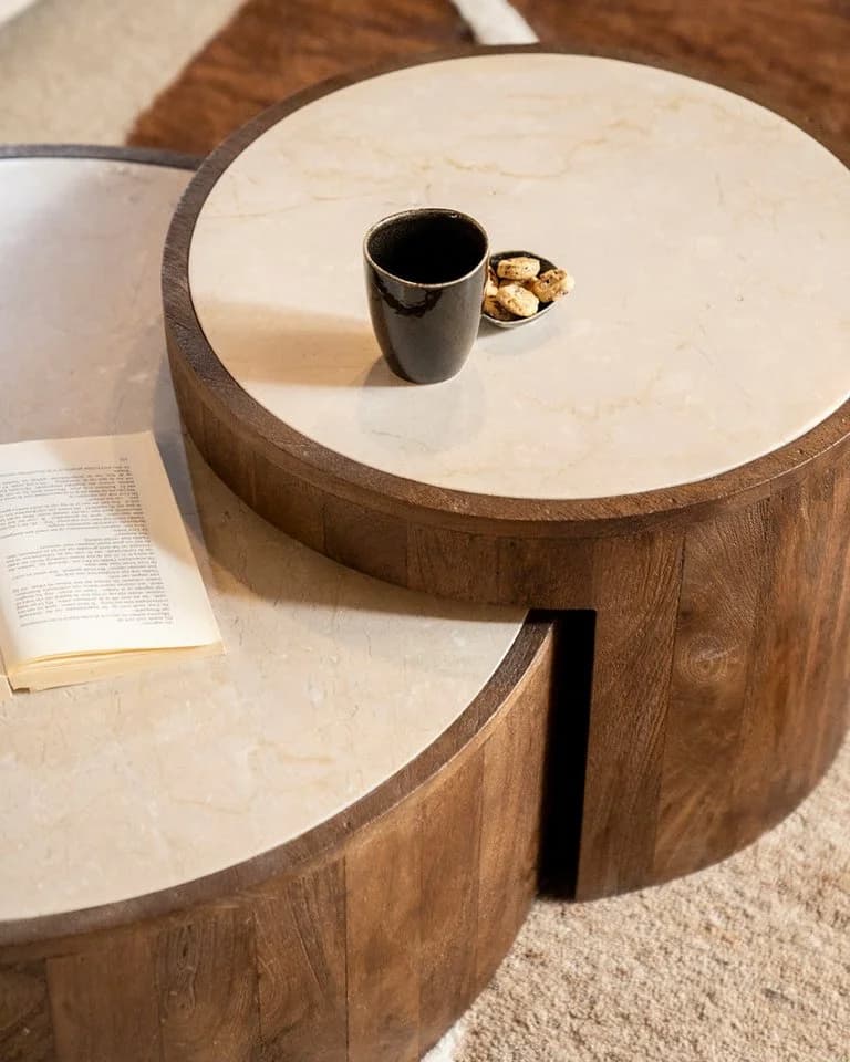 Maison ESTO Couchtisch Florenz 2´er Set aus Mangholz und Marmor