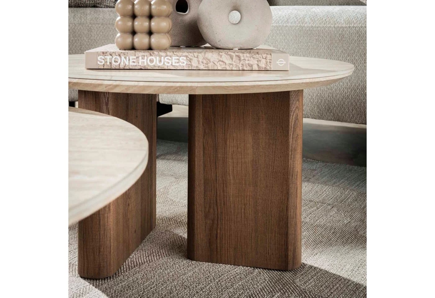 LEVEN Lifestyle Couchtisch VENEZIANA 2´er Set Travertinoptik Keramik