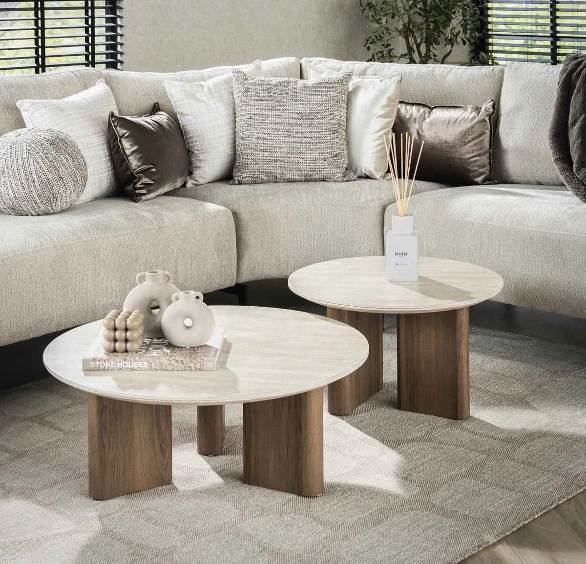 LEVEN Lifestyle Couchtisch VENEZIANA 2´er Set Travertinoptik Keramik - Bild 2