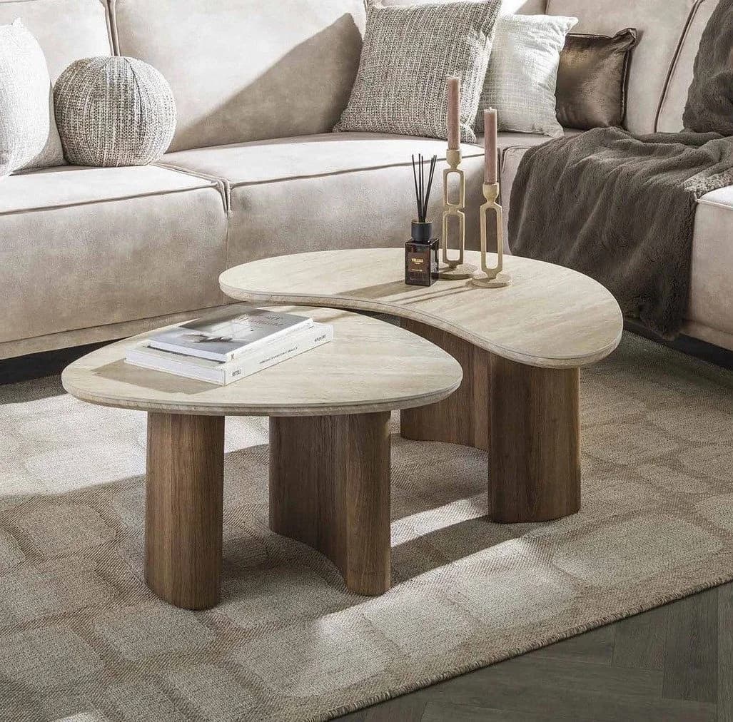 LEVEN Lifestyle Couchtisch TerraVita 2-er Set Beige Keramik