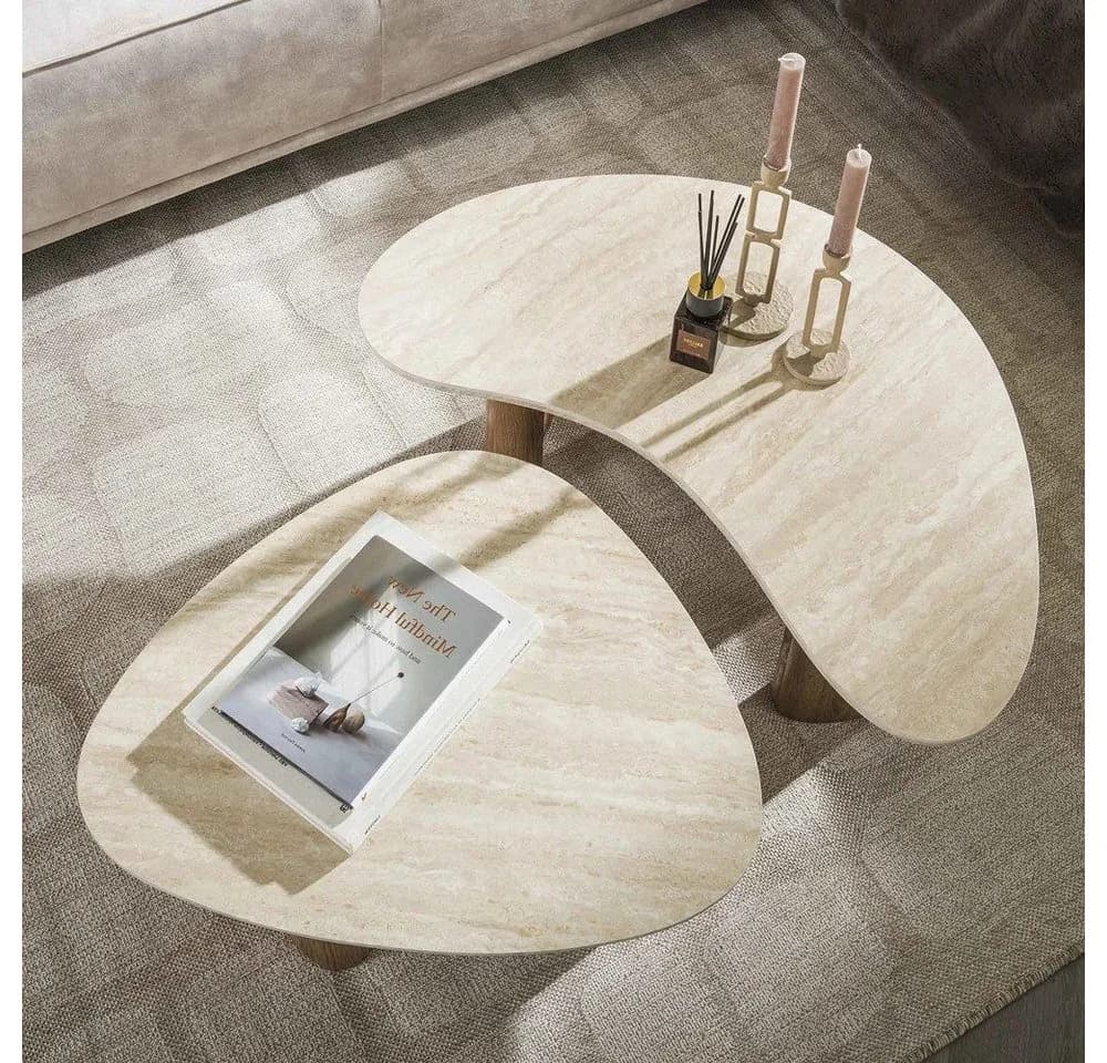 LEVEN Lifestyle Couchtisch TerraVita 2-er Set Beige Keramik - Bild 2