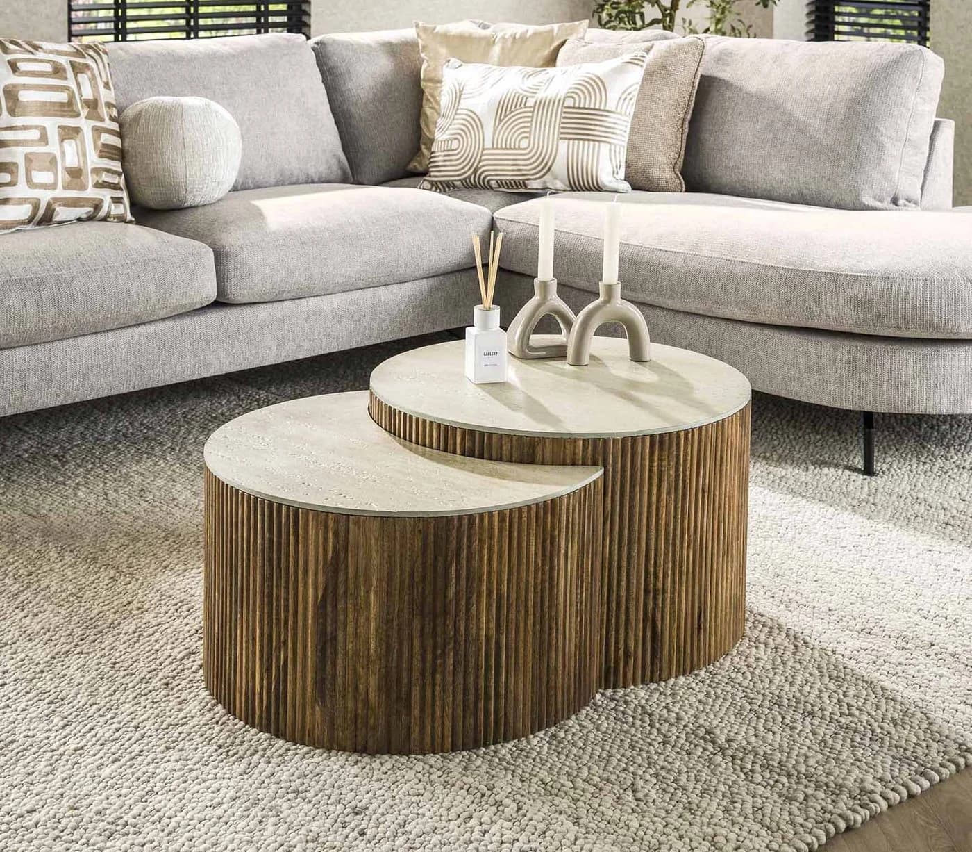 LEVEN Lifestyle Couchtisch 2er-Set ZEN STONE Travertin
