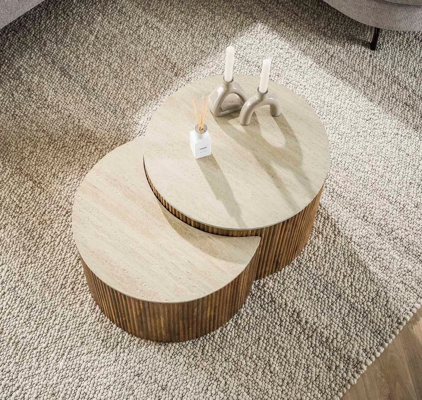LEVEN Lifestyle Couchtisch 2er-Set ZEN STONE Travertin - Bild 2