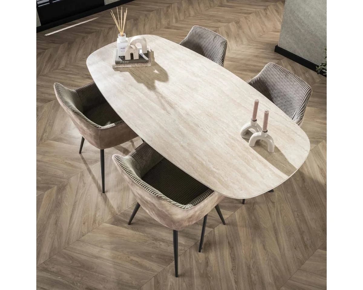 LEVEN Lifestyle Esstisch oval Keramik Travertin 180 cm beige - Bild 2