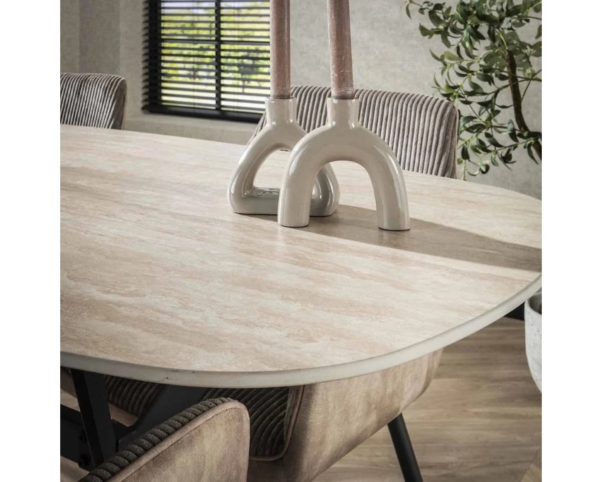 LEVEN Lifestyle Esstisch oval Keramik Travertin 180 cm beige - Bild 3