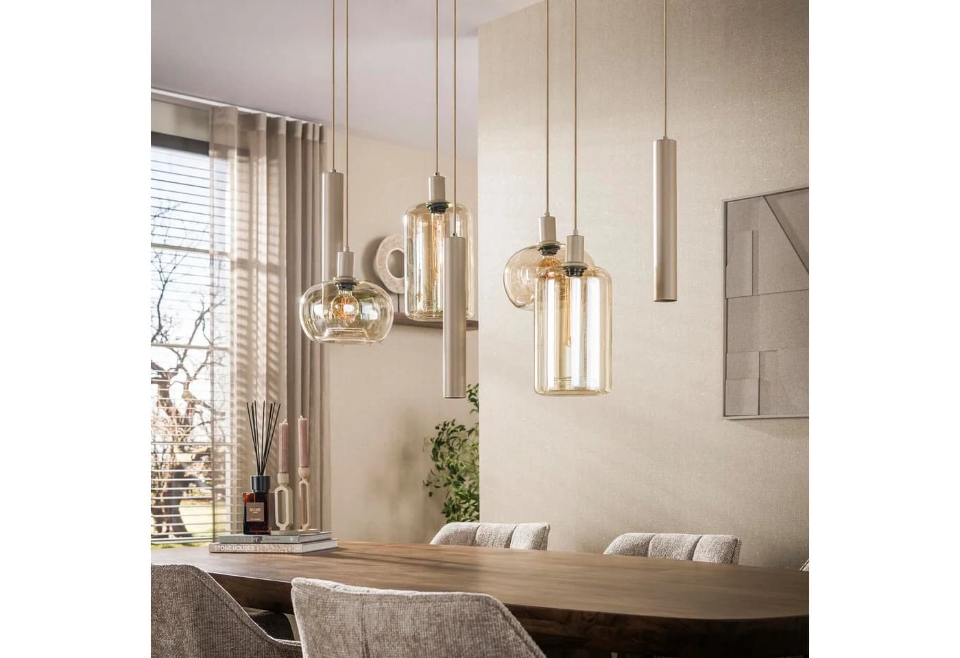 leven! Annekathrin Storkebaum LED Pendelleuchte LUMORA 7-flammig beige