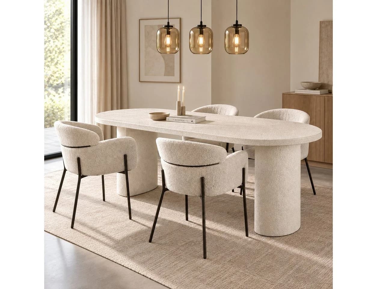 Maison ESTO Esstisch VALENTO oval Creme Marmor-Komposit Steinoptik - Bild 2