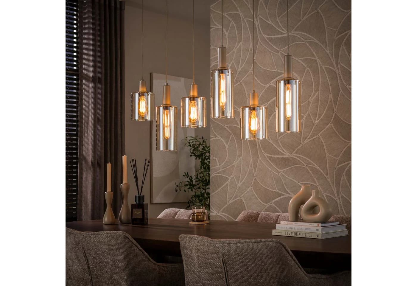 leven! Annekathrin Storkebaum LED Pendelleuchte LUMERO 6-flammig Glas beige