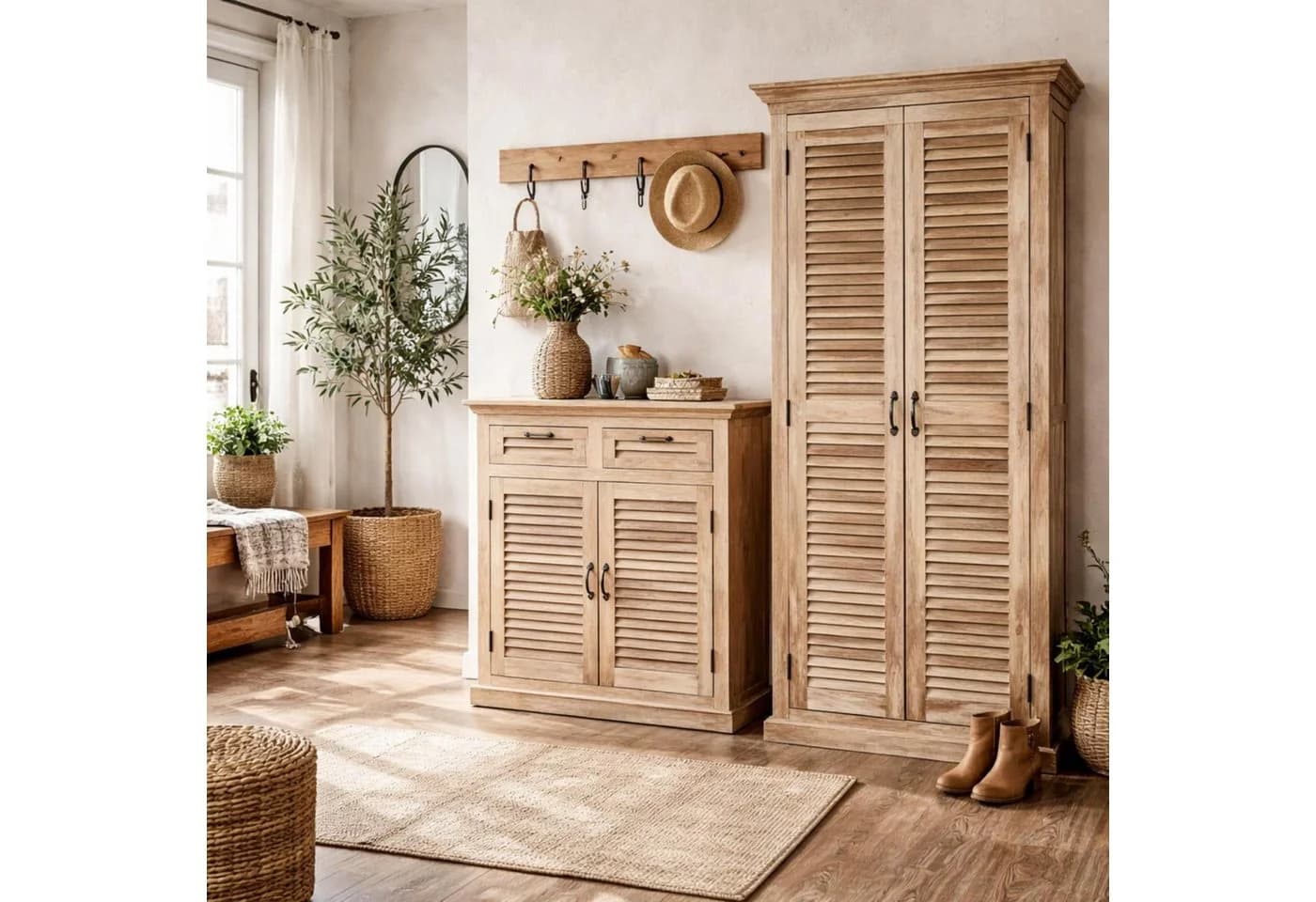 baario Schuhschrank MAREDA massiv Mangoholz antikbraun Shabby - Bild 3