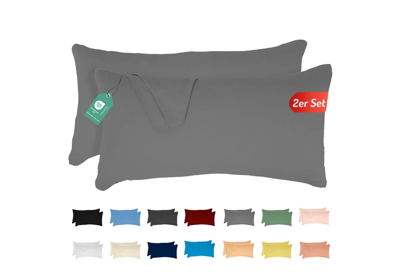 Livessa Kissenbezug 2er Set Baumwolle Single-Jersey 140 g/m² Verdeckter Reißverschluss - Bild 2