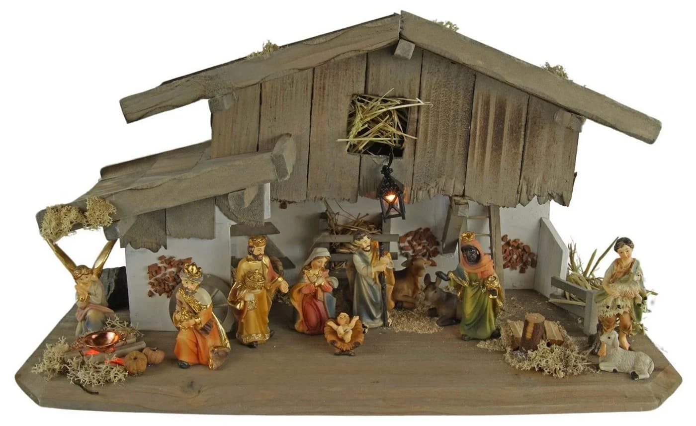Krippenursel Weihnachtskrippe Eismannsberg 12-tlg. Handarbeit Holz Moos Heu - Bild 2
