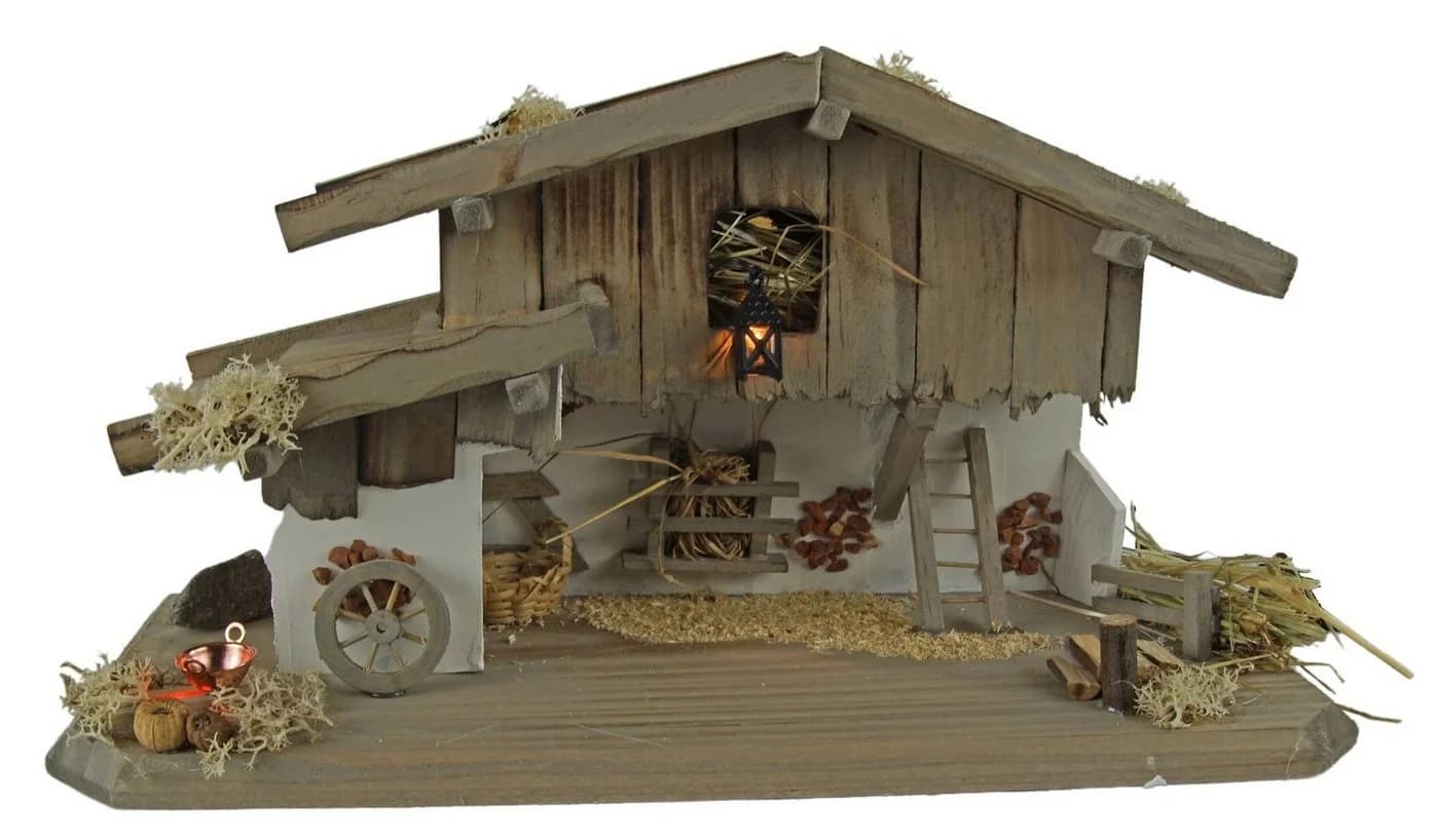 Krippenursel Weihnachtskrippe Eismannsberg 12-tlg. Handarbeit Holz Moos Heu - Bild 3