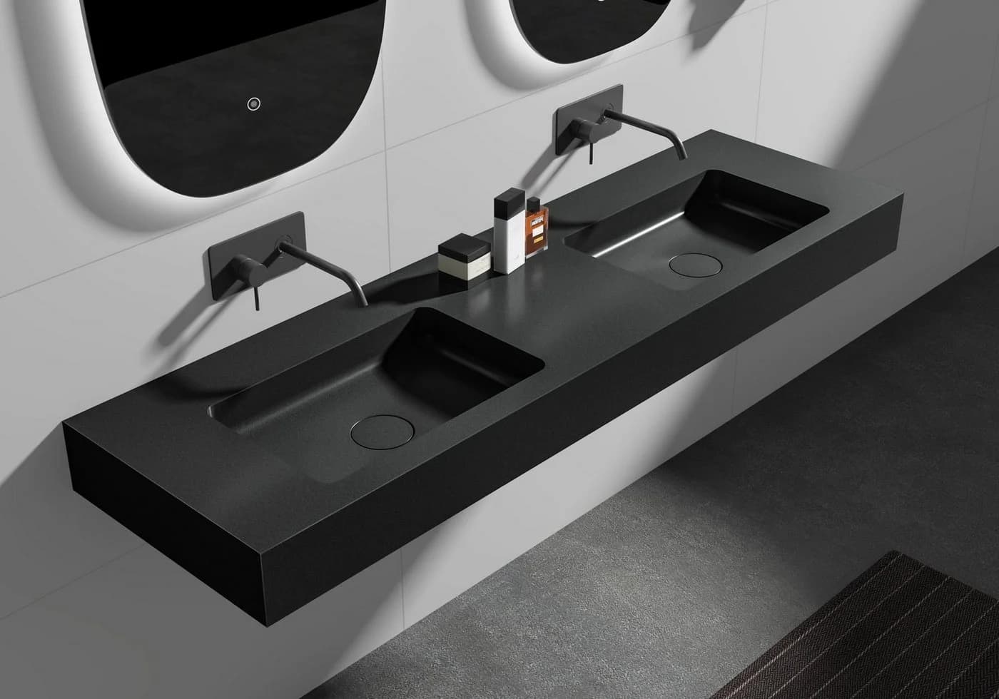 Bernstein Doppelwaschtisch BA8016 163cm Quarz Schwarz mit Ablagefläche