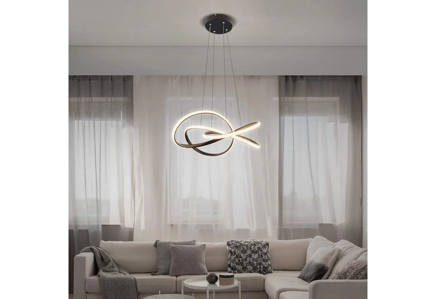 ZMH LED Pendelleuchte Höhenverstellbar 62cm Weiß Fernbedienung - Bild 3