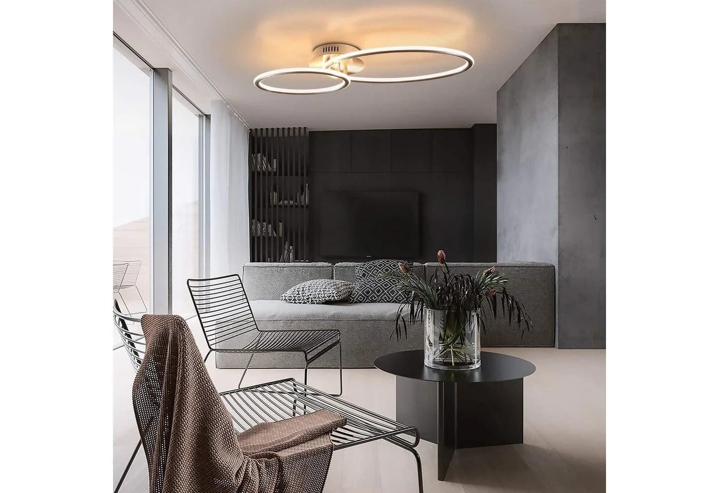 ZMH LED Deckenleuchte 2-Ring Design Warmweiß