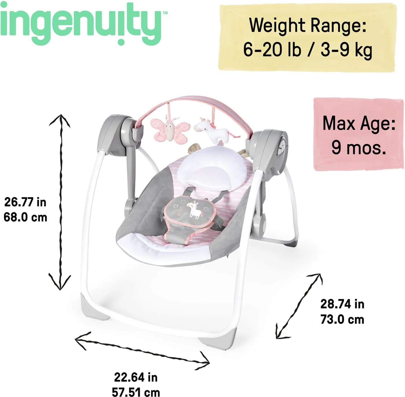 Ingenuity Babyschaukel Comfort 2 Go Flora Unicorn Rosa - Bild 5