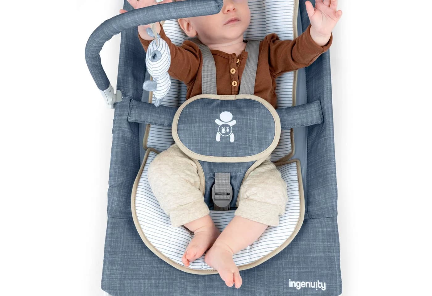 Ingenuity Babywippe Happy Belly™ Rock-to-Bounce Massage Seat - Chambray, mit Melodien und Geräuschen - Bild 4